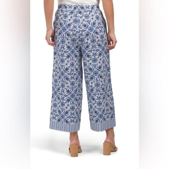 Joie Women's Blue Floral Print Cropped Linen Pants Size 10 NWOT - Picture 2 of 6